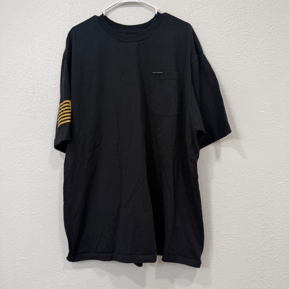 Grunt Style Mens Black Pocket T-Shirt American Flag Sleeve Logo 2X Cotton